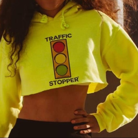 Status Avenue™️ “Traffic Stopper” neon crop hoodie - Picture 2 of 2